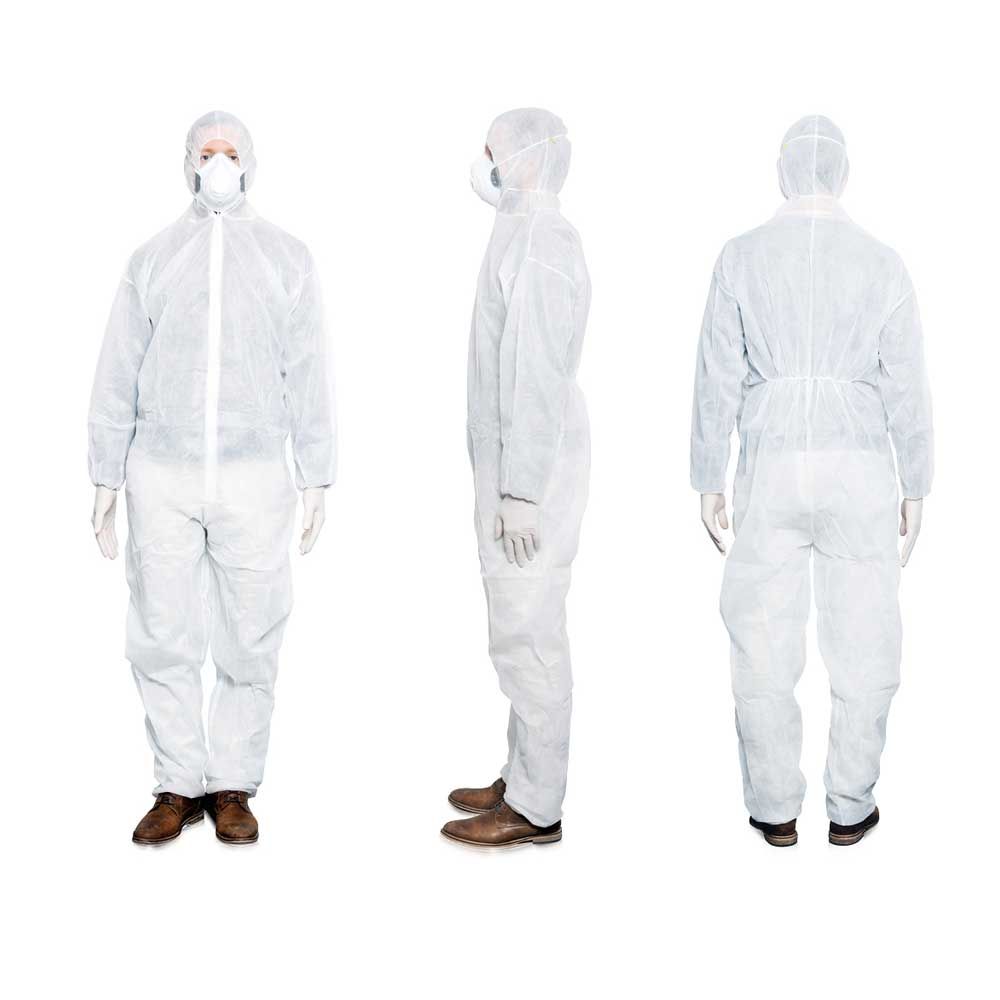 Einweg-Overall aus Vlies mit Kapuze, elastischen Bündchen und Reißverschluss
