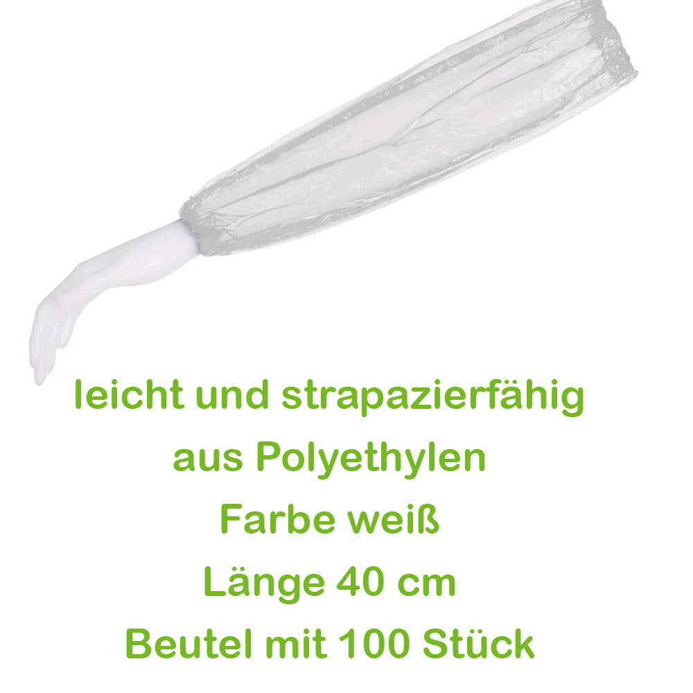 PE-Ärmelschoner weiß, Länge 40 cm, Beutel mit 100 Stück, elastischer Abschluss