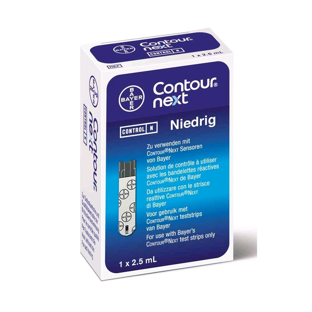 Bayer CONTOUR next Kontrolllösung Niedrig, 1×2,5 ml in Kartonpackung