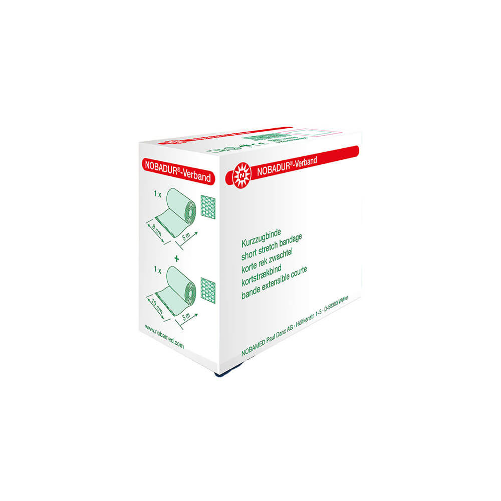 Nobadur-Verband Kurzzugbinde Packung mit gedruckten Anwendungsschemata, 5 m