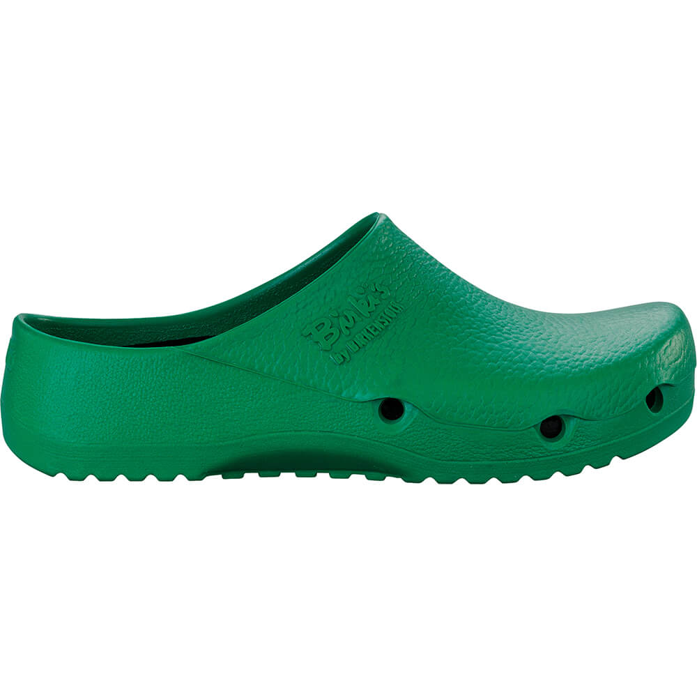 Birkenstock Birki Air Clog aus Polyurethan, grün, Zehen- und Seitenansicht