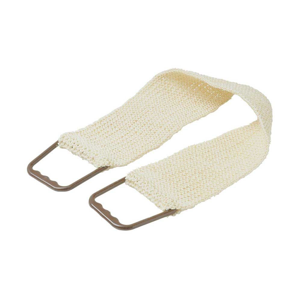 Rückenschrubber aus Aloe-Sisal, waschbar: beiger Schrubbstoff mit Metallgriffen, 11x90 cm