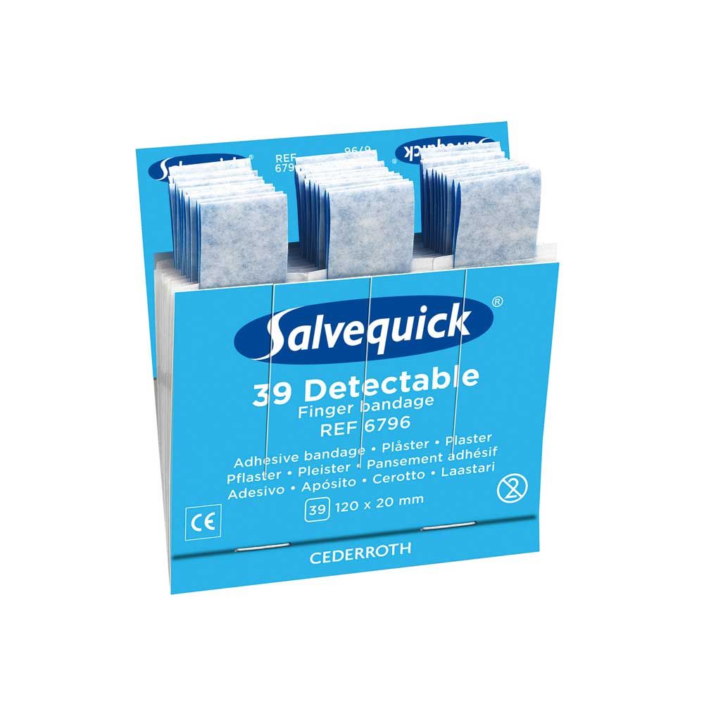 Cederroth Salvequick Fingerverbände 39 Detectable im blauen Spenderkarton mit Pflastern