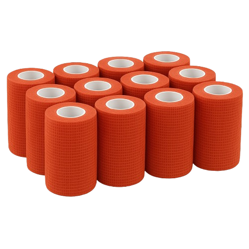 Selbsthaftende Vliesbandage, rote Rollen (mehrere), 7,5 cm