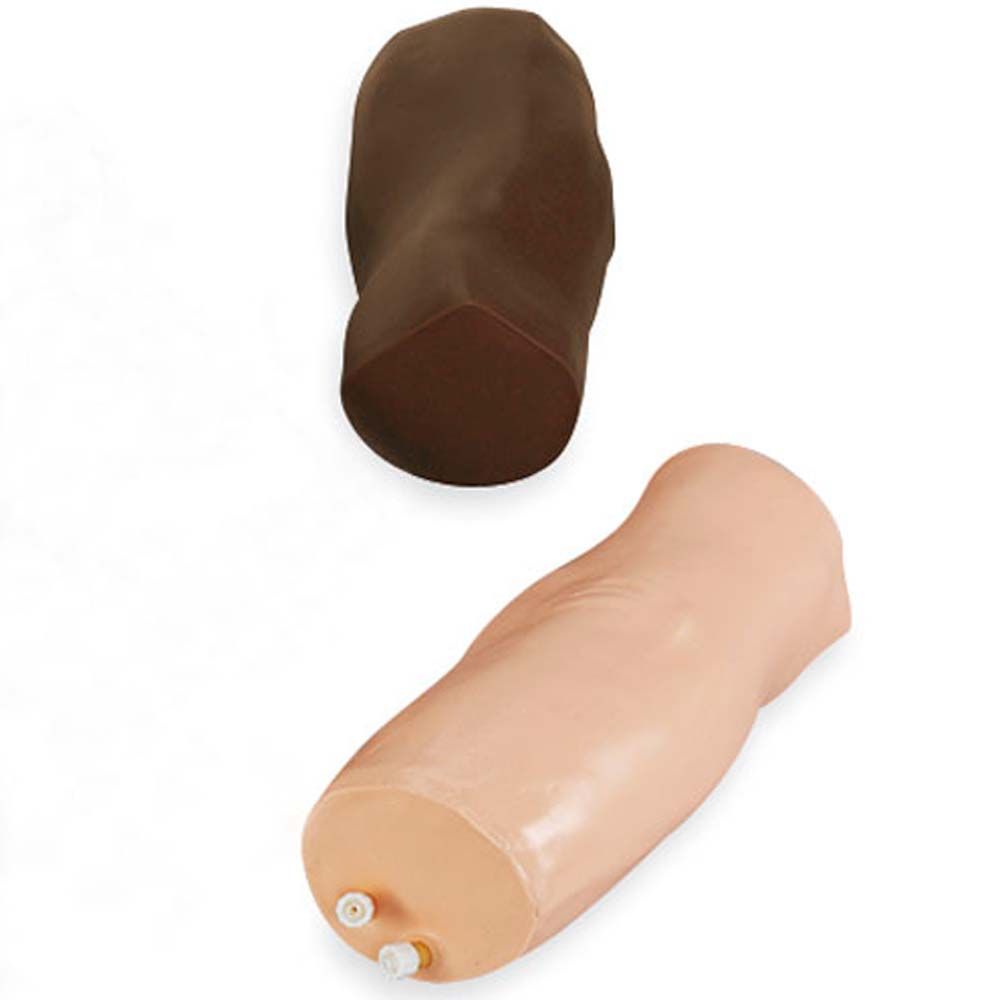 Arm/Hand-Injektionstrainer: hellbeiger Arm mit Anschluss, braunes Handstück