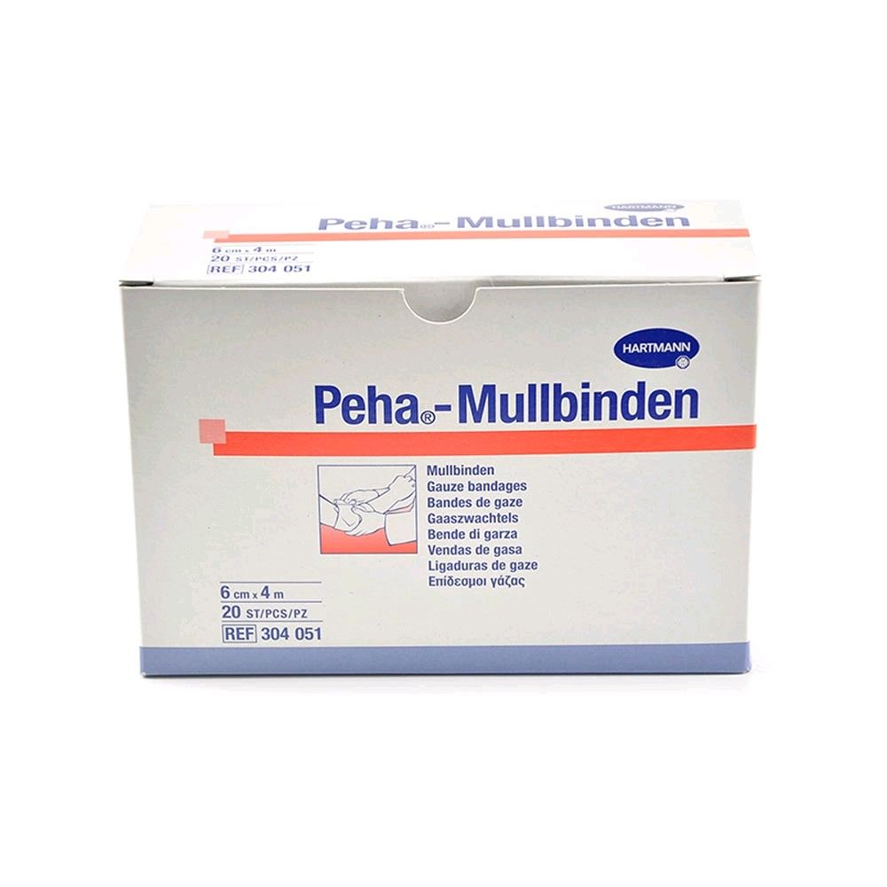 Peha-Mullbinden Fixierbinden, weiße Mullbinden-Packung mit Größenangabe 6 cm x 4 m