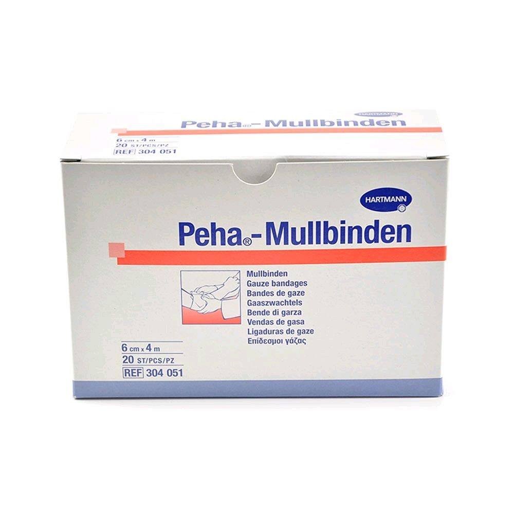Peha-Mullbinden Fixierbinden Packung mit weißen Mullbinden, 6 cm x 4 m, 20 St.