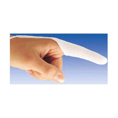 Weiße Schlauchverband-Binde aus nahtlos gestricktem Material, über Hand gezogen