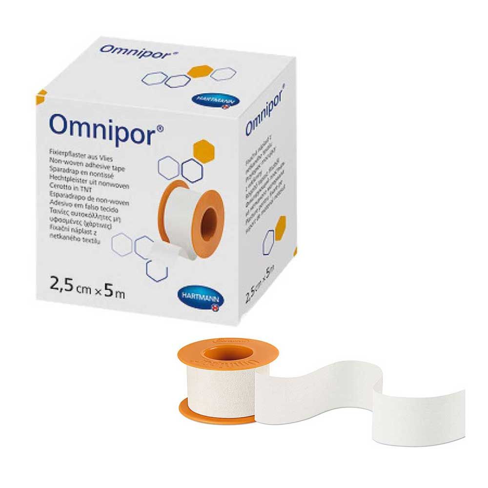 Hartmann Omnipor Fixierpflaster aus Vlies: orange Rolle mit weißem Fixierstreifen