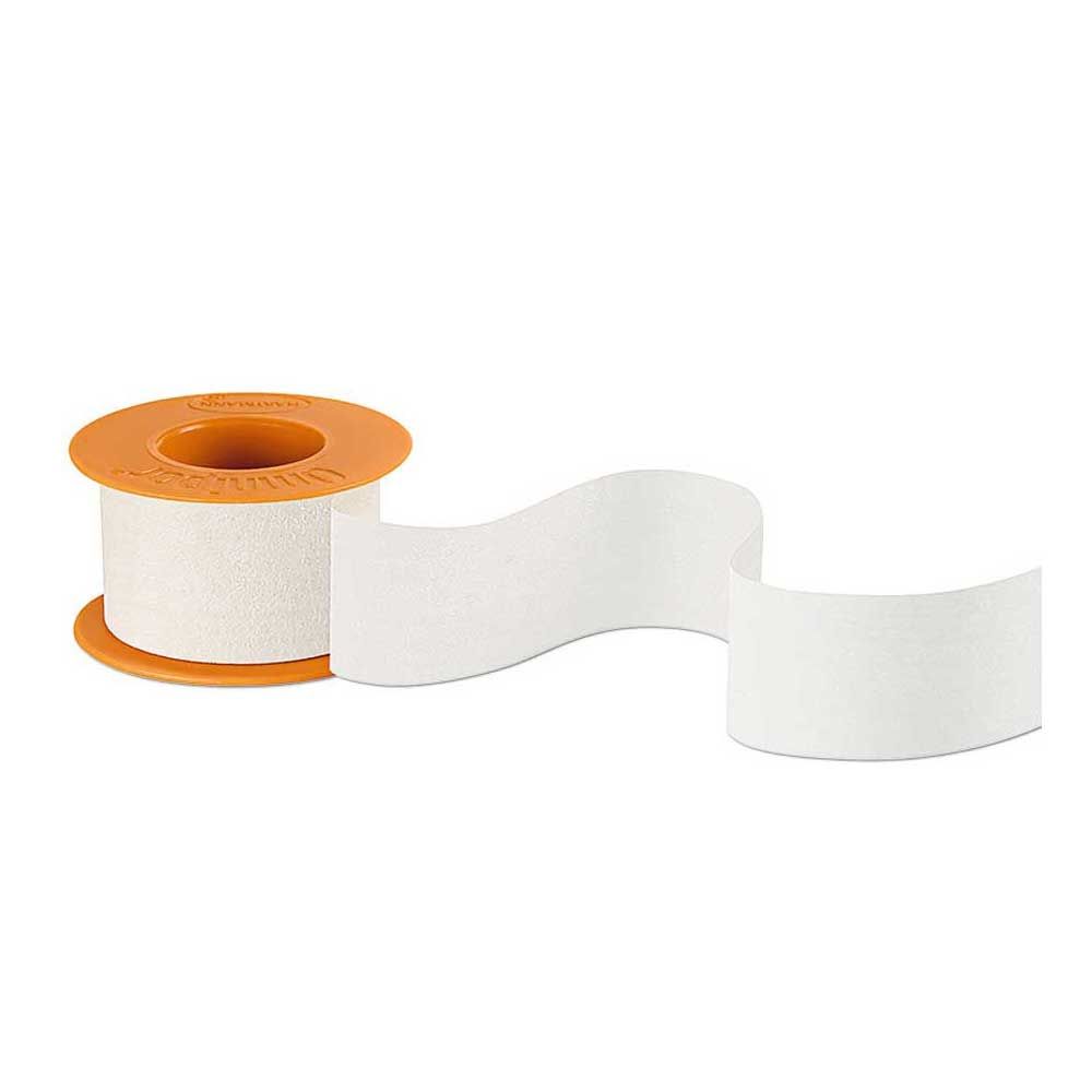Weißer Fixierstreifen und orange Trägerrolle aus Vlies