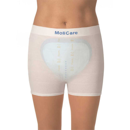 Inkontinenz-Slip MoliCare Form, helles Gewebe, gelbes Markenband am Bund