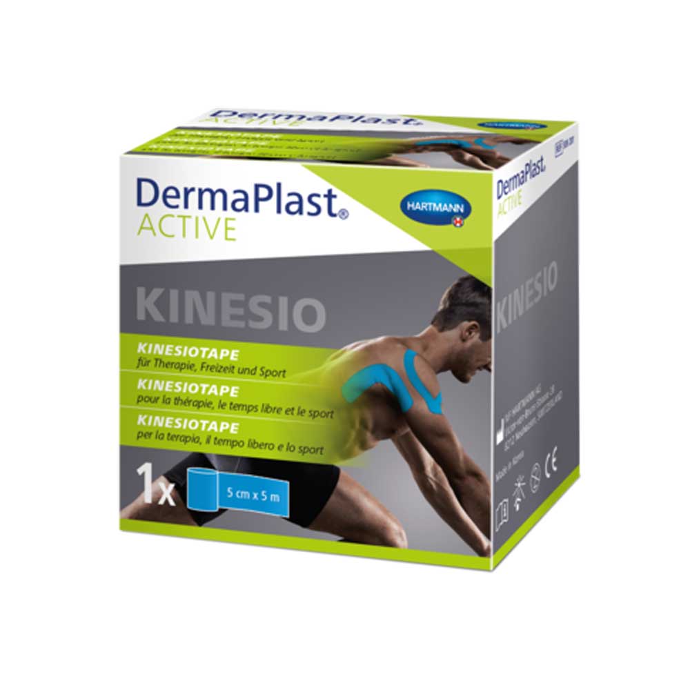 Kinesiologie-Tape-Kartonpackung mit blauem Akzent, latexfrei, 5 cm x 5 m, 1 Rolle