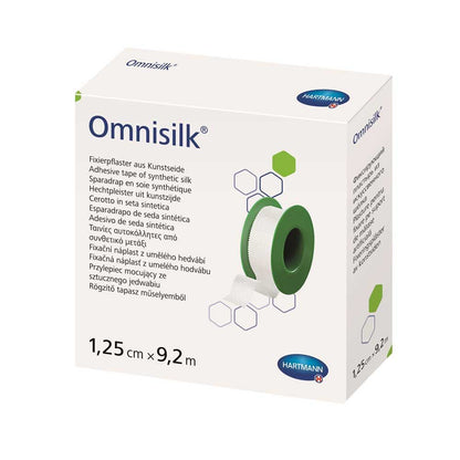 Hartmann Omnisilk Fixierpflaster-Karton mit grün gerolltem Pflaster, 1,25 cm