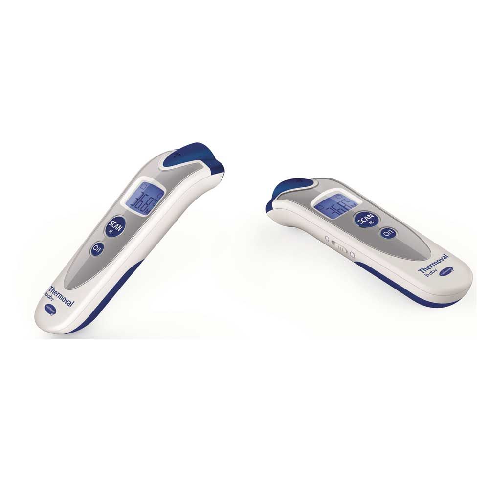 Kontaktloses Infrarot-Thermometer für Babys, blau-weiß, mit Display und Tasten
