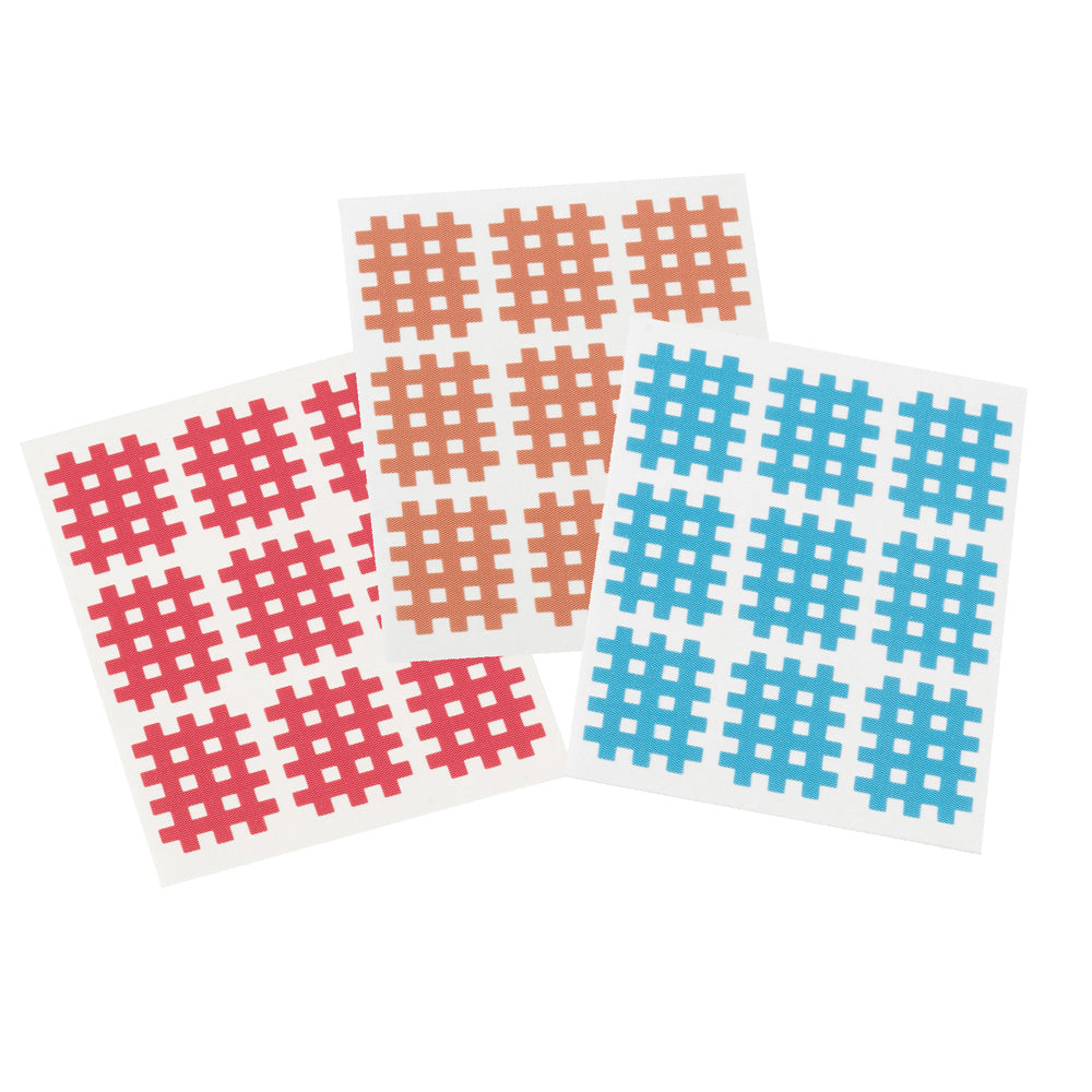 Medicalcorner24 Gittertape-Kreuzpflaster, rot und blau, auf Trägerfolie