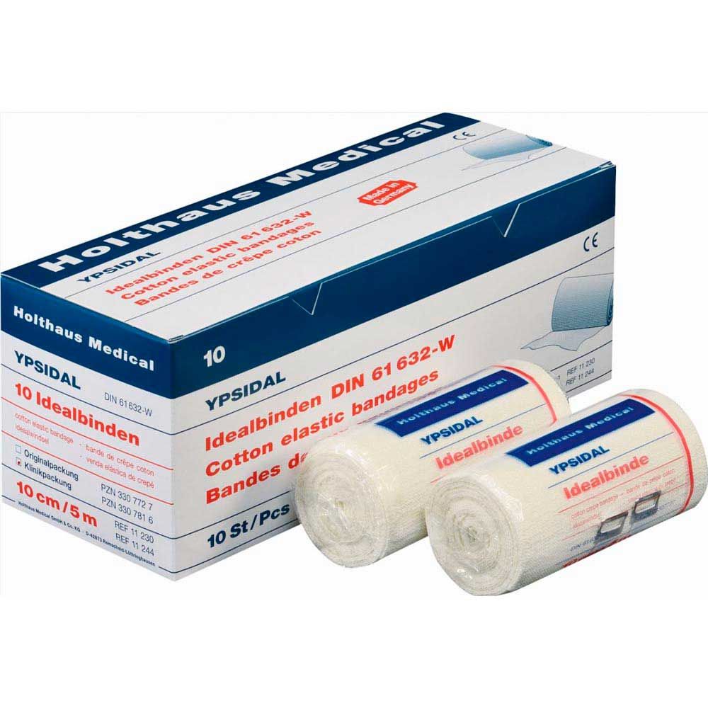 Holthaus Medical YPSIDAL Idealbinde aus Baumwolle, elastisch, 10 cm/5 m, mit Klammern