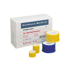Heftpflaster YPSIPLAST®: Karton mit gelber und blauer Pflasterrolle