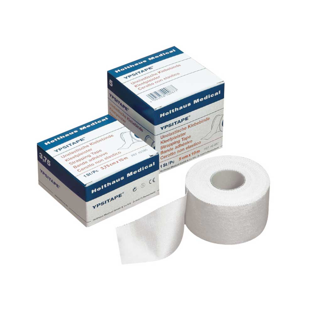 Starre weiße YPSITAPE Klebebinde, Rolle und Umverpackung im Set