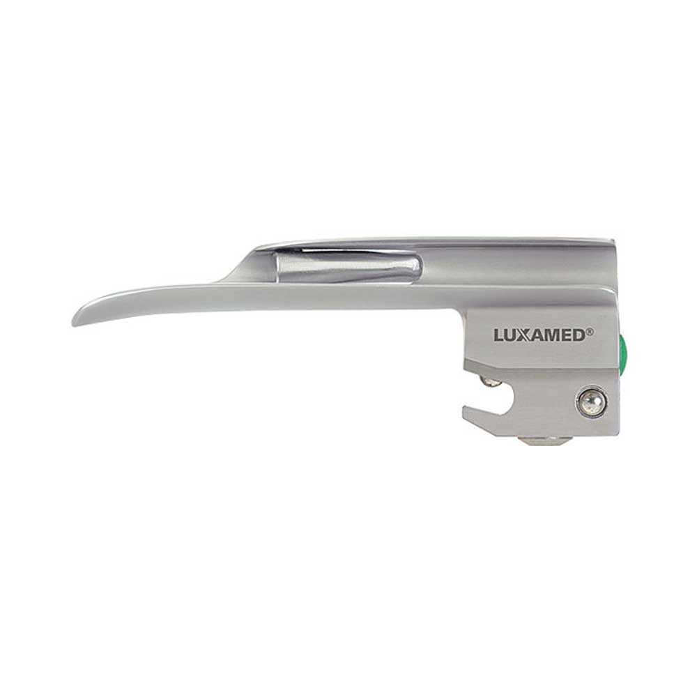 LUXAMED Lichtleiter-Spatel, auswechselbar; silberner Kopf mit klarer Öffnung und grüner Markierung