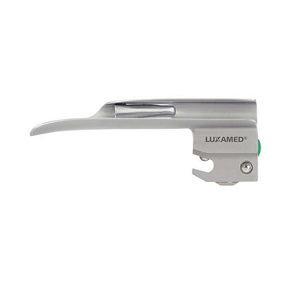 LUXAMED Lichtleiter-Spatel, auswechselbar; silberner Kopf mit klarer Öffnung und grüner Markierung