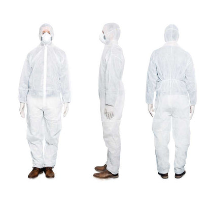 Einweg-Overall aus Vlies mit Kapuze, elastischen Bündchen und Reißverschluss