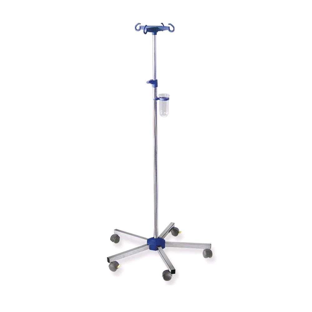 Infusionsständer rostfrei, 5 Rollen, höhenverstellbar
