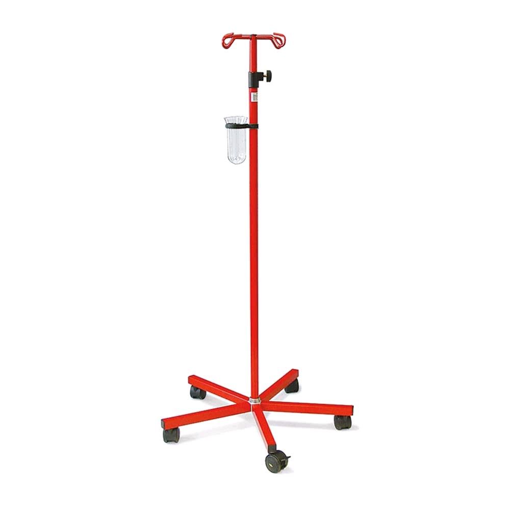 Ratiomed-Infusionsständer, roter 5-Rollen-Ständer mit Sicherheitshaken
