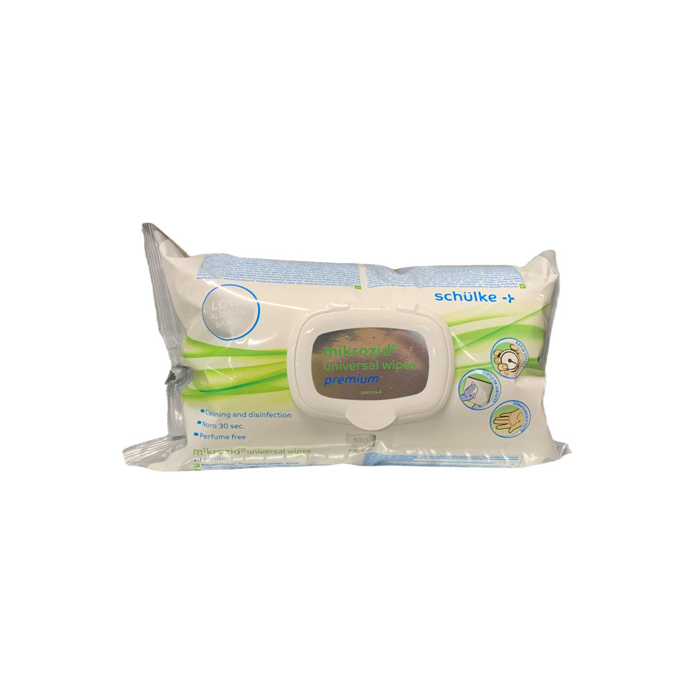 Schülke mikrozid® Universal-Desinfektionstücher, seitliche Ansicht der Folienverpackung