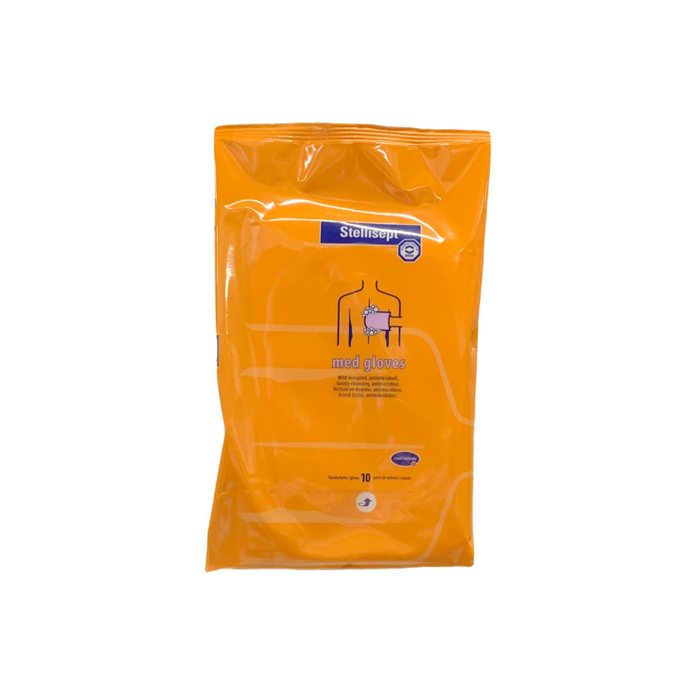 Desinfizierende Waschhandschuhe, orange Beutel mit Frontaufdruck und Angabe „10“ (10 St.)