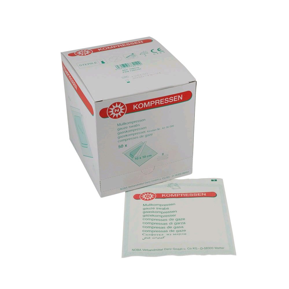 Sterile Mullkompressen-Verpackung von Noba im Karton, 50×, 10×10 cm