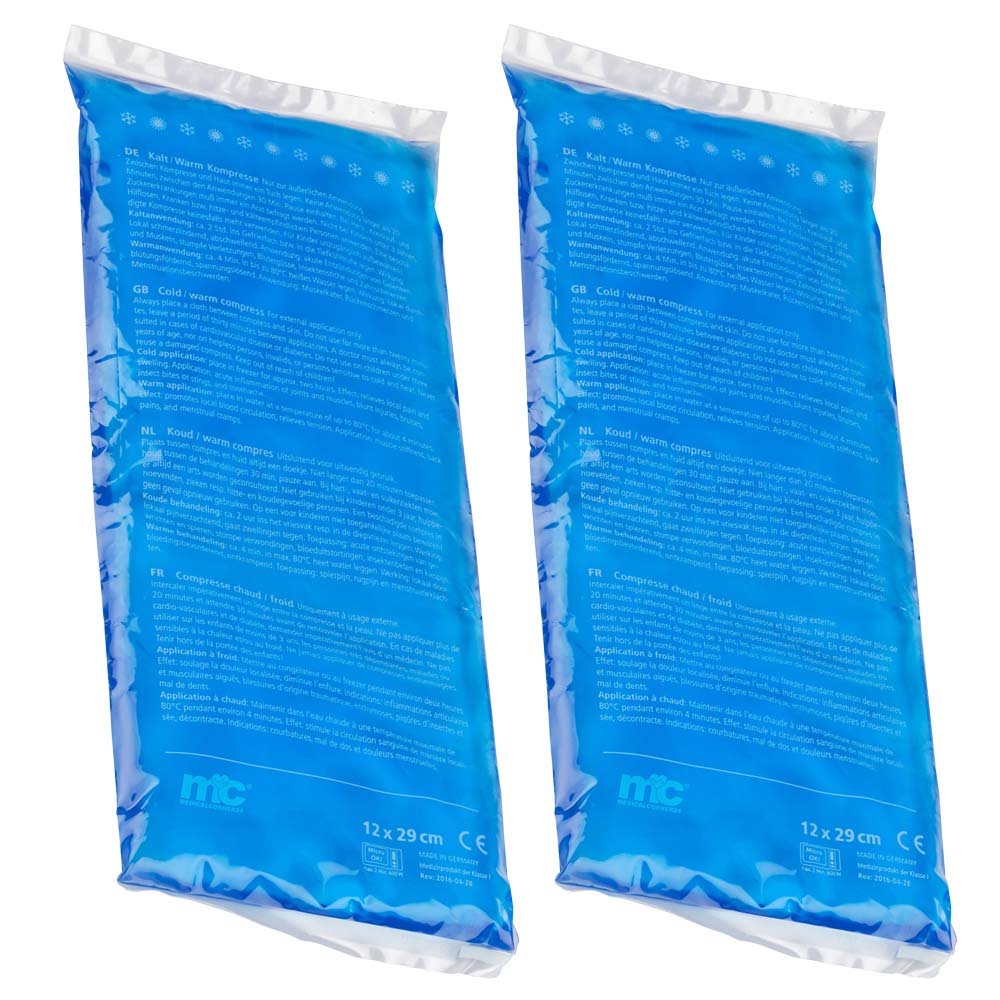 2 Kalt-Warm-Gel-Kompressen im Folienbeutel, blau, je ca. 12×29 cm