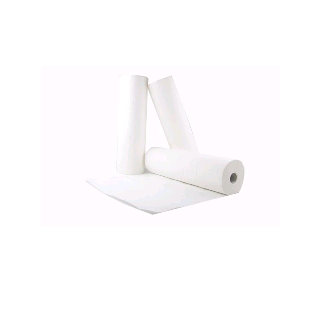 2-lagiges Liegenpapier auf Rolle, weiß, mit entrolltem Blatt.