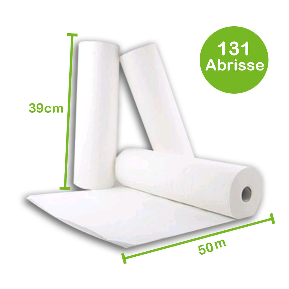 Weißes Liegenpapier, 2-lagig, Rolle, 39 cm x 50 m, 131 Abrisse.
