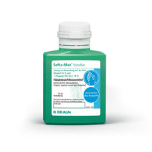 Handdesinfektionsmittel Softa-Man® ViscoRub, Vorderansicht einer grünen Flasche mit Etikett