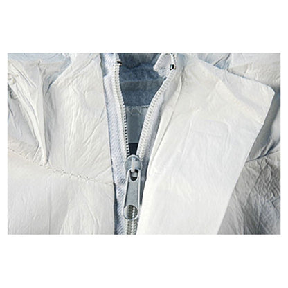 Weißer Schutzoverall mit Frontreißverschluss und Kinnschutz