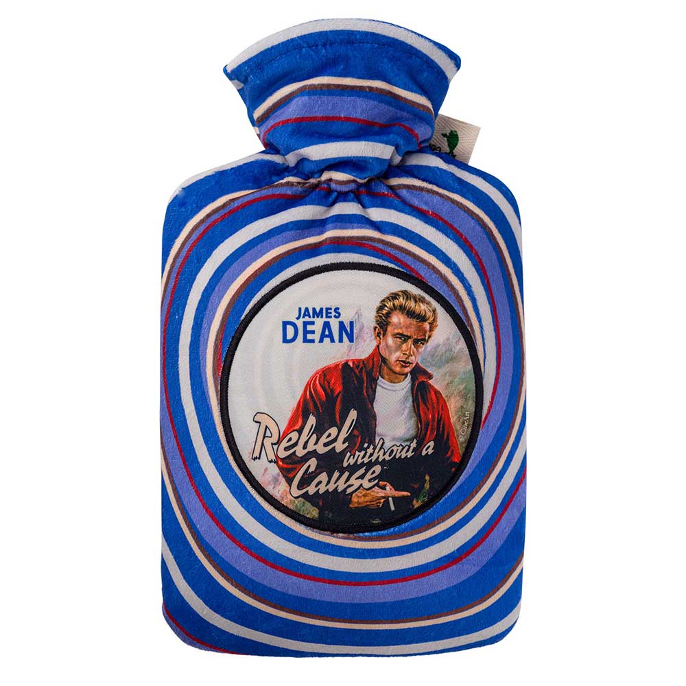 Hugo Frosch Nicki-Velourswärmflasche mit blau gestreiftem Bezug und James-Dean-Motiv
