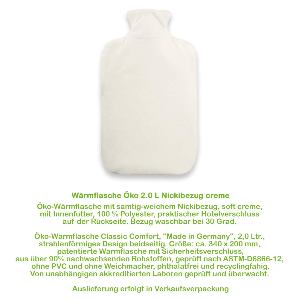 Wärmflasche mit Nickibezug in Creme, Vorderansicht