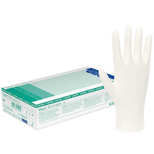 Nitrilhandschuhe Vasco® aus weißem Nitril, Handschuh aufgerichtet neben Box