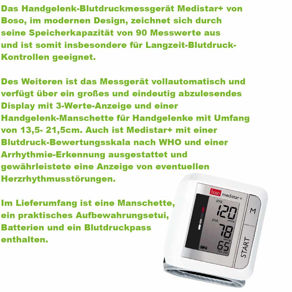 Handgelenk-Blutdruckmessgerät boso medistar+ mit großem LCD-Display und Manschette