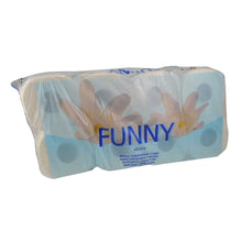Toilettenpapier-Packung mit Motivprägung, 3-lagig, weiß, blaues „FUNNY“-Label