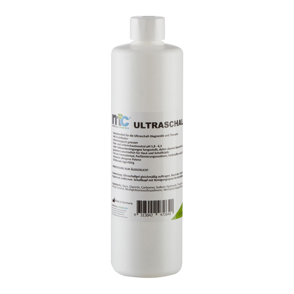 Ultraschallgel-Kontaktgel, weiße Flasche mit Etikett und Verschlussdeckel