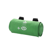 Grüne Gürteltasche für Augenspülflaschen, mit Klettlasche