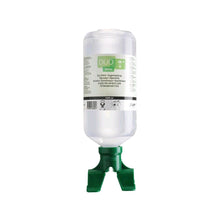 Duo-Augenspülflasche mit 2er-Auslass, grüne Kappe, transparentes Gefäß, 1000 ml