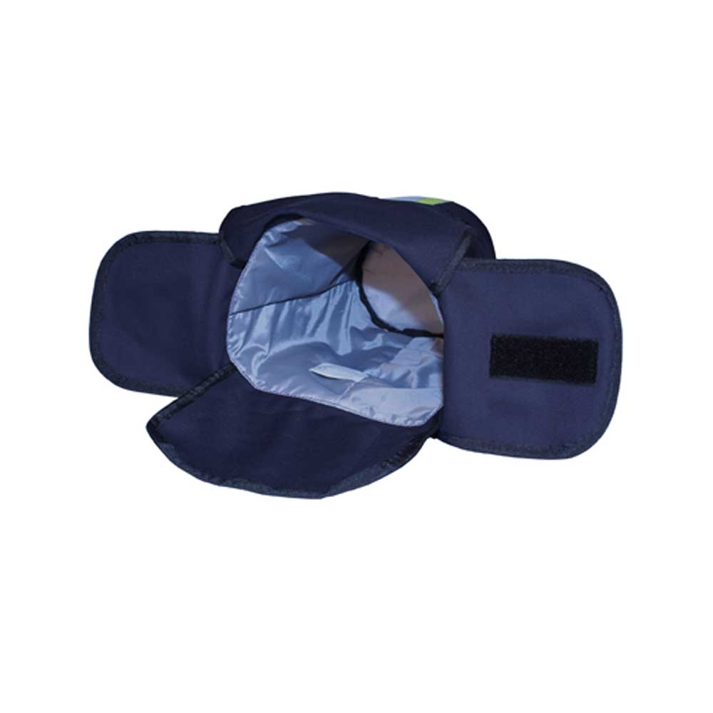 Atemschutzmasken-Tasche blau, geöffnet, Innenfutter sichtbar