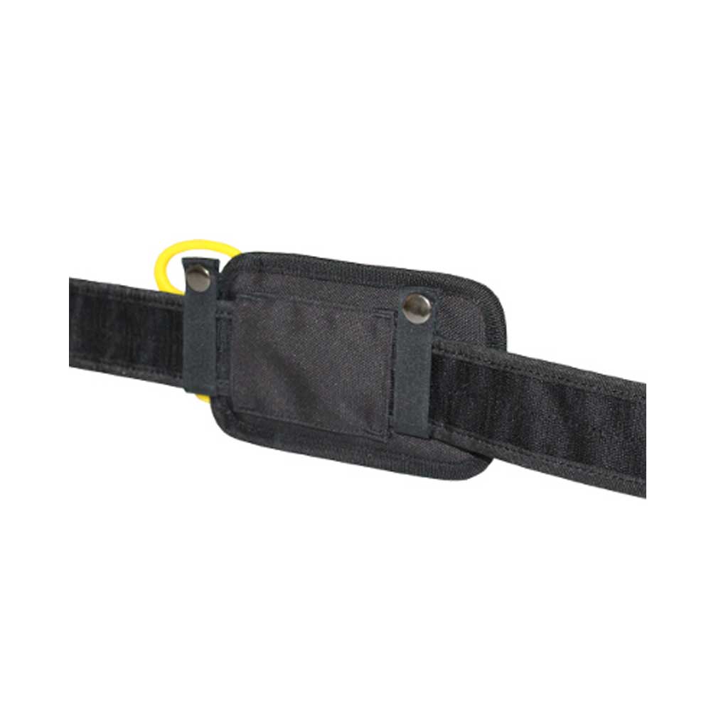 Schwarzes Handschuh-Holster mit Metallknopf und Querband zur Befestigung am Gürtel