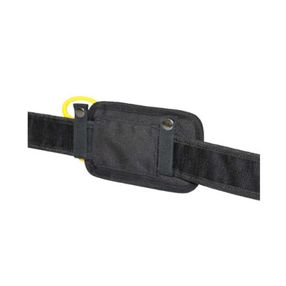 Schwarzes Handschuh-Holster mit Metallknopf und Querband zur Befestigung am Gürtel