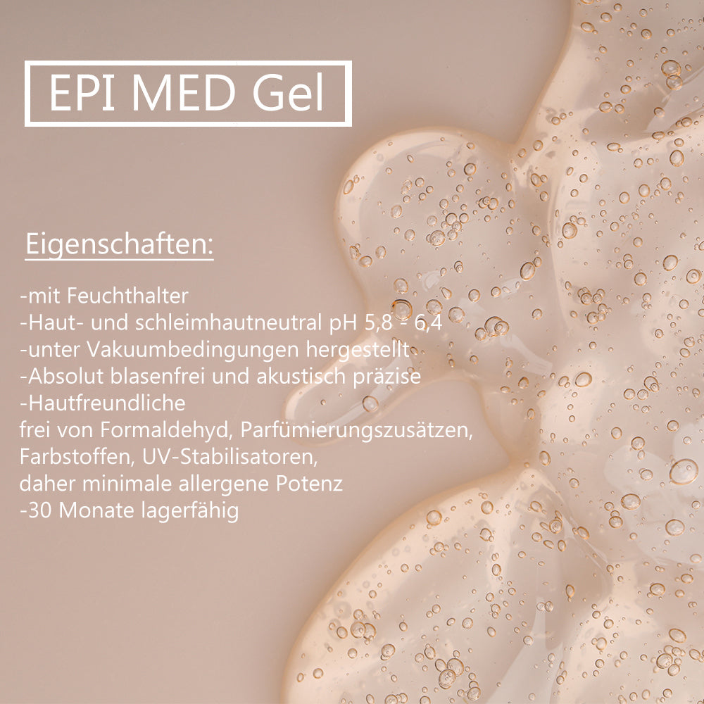 EPI MED Gel Kontaktgel mit Blasenstruktur, beschriftete Flächenansicht
