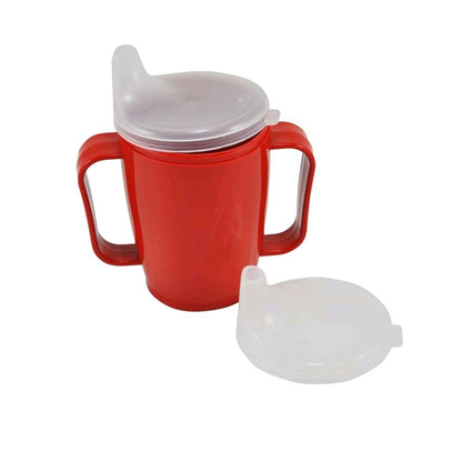 Roter Schnabelbecher mit Griff, transparenter Deckel und Auslaufaufsatz