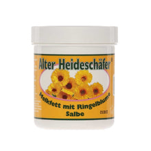 Alter Heideschäfer® Melkfett-Ringelblume-Salbe in Glasdose mit weißem Deckel