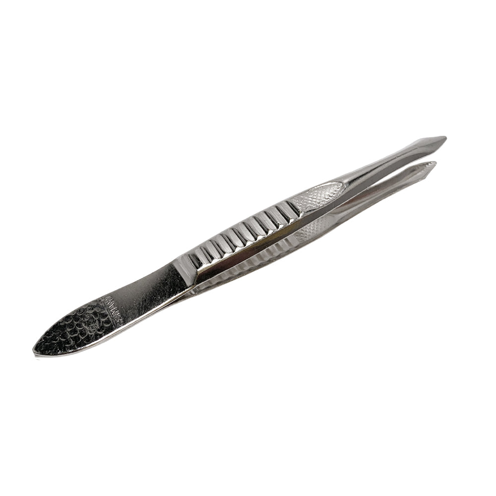 Vernickelte Pinzette mit schmaler Spitze, geriffelter Greifzone, 8 cm